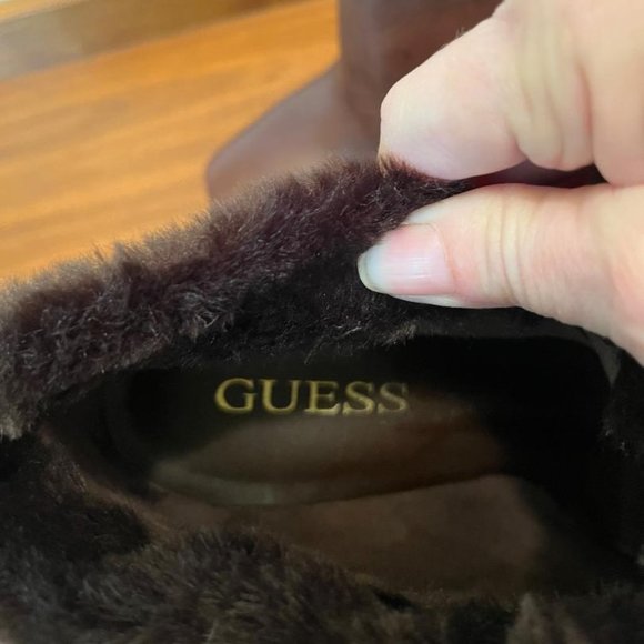 Guess women's brown Ankle Bootie 4" stiletto heel faux fur trim side zip size 7 - Picture 7 of 7
